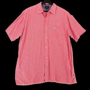 Vtg Tommy Hilfiger Mens Button Up Shirt Red Micro Check Short Sleeve Sz M